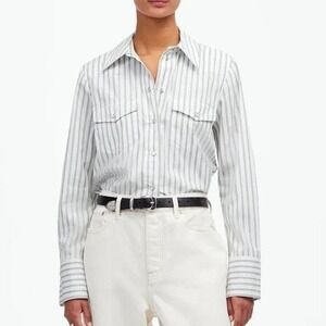 Madewell Western Button-Up Shirt Women S White Stripe Cotton Poplin Snap Button